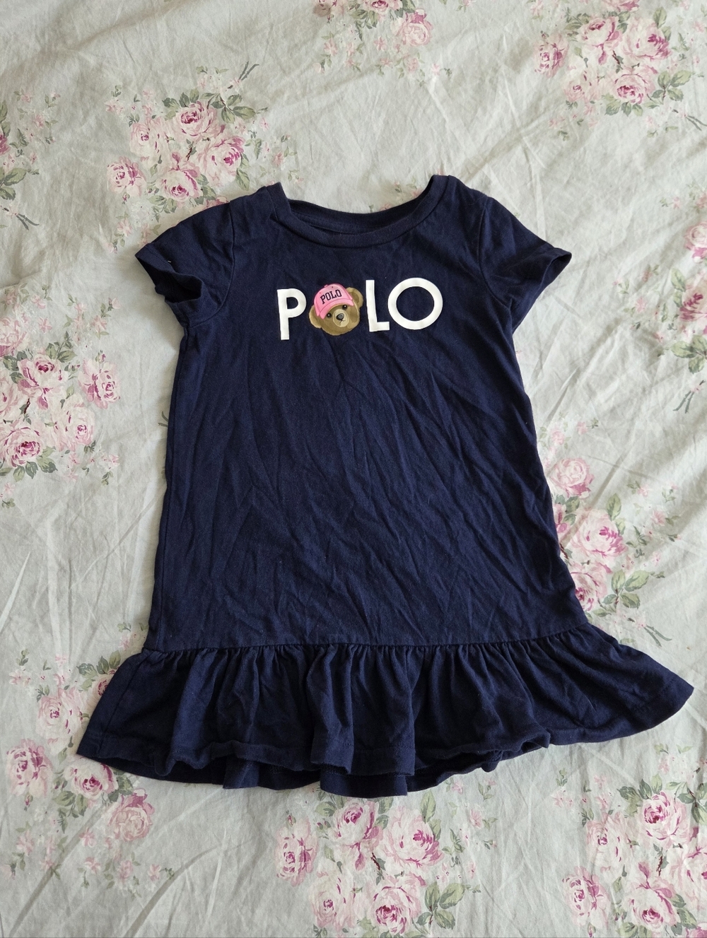 Ralph Lauren Polo Bear With Pink Hat Cotton Dress 3T